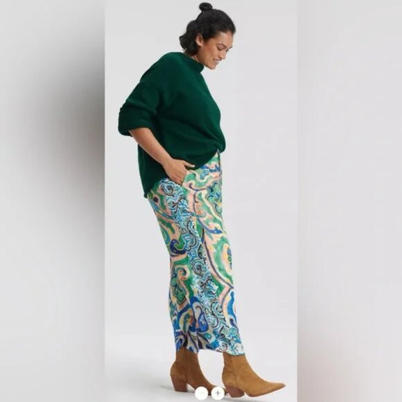 Anthropologie Maeve Rhiannon Satin Cropped Flare Pants Colorful Abstract Sz 18W - Picture 11 of 13